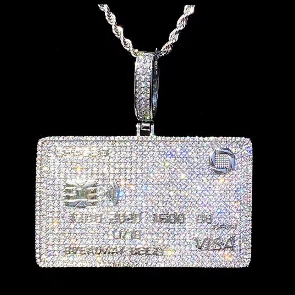 Iced Out Credit Card Pendant with 24inch rope chain